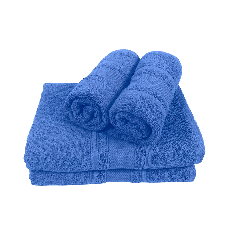 BYFT Home Castle (Blue) 2 Hand Towel (50 x 90 Cm) & 2 Bath Towel (70 x 140 Cm) 100% Cotton Highly Absorbent, High Quality Bath linen with Diamond Dobby 550 Gsm Set of 4