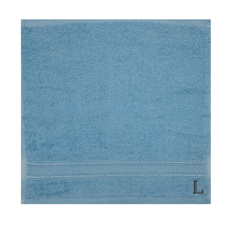 BYFT Daffodil (Light Blue) Monogrammed Face Towel (30 x 30 Cm-Set of 6) 100% Cotton, Absorbent and Quick dry, High Quality Bath Linen-500 Gsm Black Thread Letter "L"