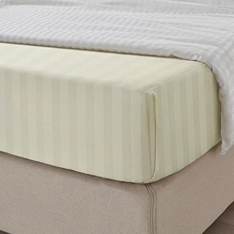 BYFT Tulip 100% Cotton Satin Stripe Flat Bed Sheet, 300 Tc, 1cm, 260 x 280cm, King, Cream