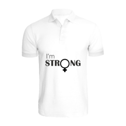 BYFT (White) Printed Cotton T-shirt (I am Strong) Personalized Polo Neck T-shirt For Women (XL)-Set of 1 pc-220 GSM