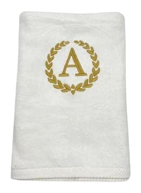 BYFT 100% Cotton Embroidered Monogrammed Letter A Hand Towel, 50 x 80cm, White/Gold