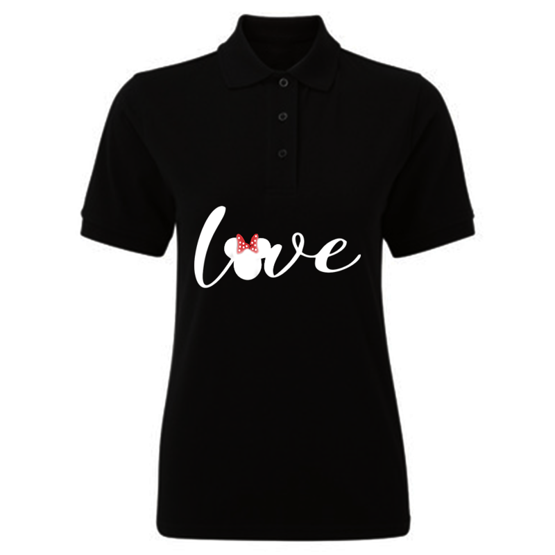 BYFT (Black) Printed Cotton T-shirt (Minnie Love) Personalized Polo Neck T-shirt For Women (Small)-Set of 1 pc-220 GSM