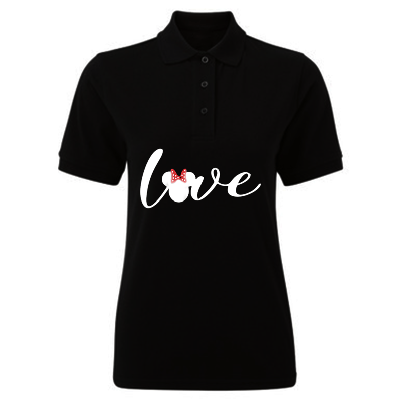 

BYFT (Black) Printed Cotton T-shirt (Minnie Love) Personalized Polo Neck T-shirt For Women (Small)-Set of 1 pc-220 GSM