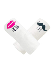 BYFT 2-Piece 100% Cotton Embroidered Pink Hers Lips & His Mustache Bath and Hand Towel Set, 50 x 80cm, White/Pink/Black