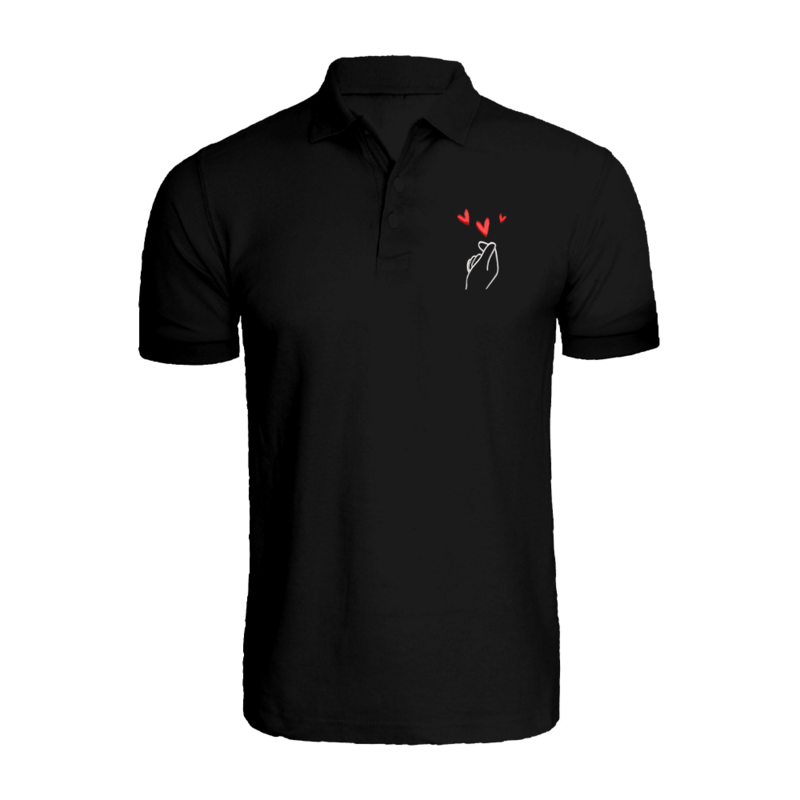 BYFT (Black) Embroidered Cotton T-shirt (Korean Love) Personalized Polo Neck T-shirt For Women (XL)-Set of 1 pc-220 GSM