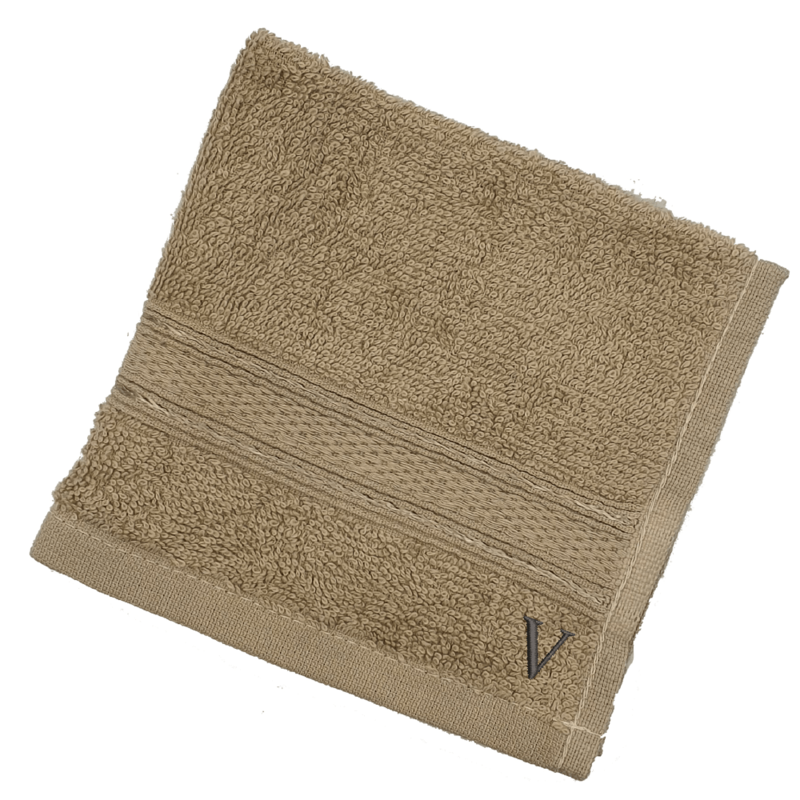 BYFT Daffodil (Light Beige) Monogrammed Face Towel (30 x 30 Cm-Set of 6) 100% Cotton, Absorbent and Quick dry, High Quality Bath Linen-500 Gsm Black Thread Letter "V"
