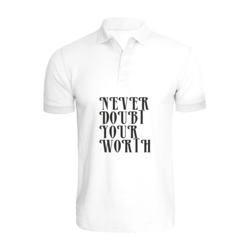 BYFT (White) Printed Cotton T-shirt (Never Doubt your worth) Personalized Polo Neck T-shirt For Women (Medium)-Set of 1 pc-220 GSM