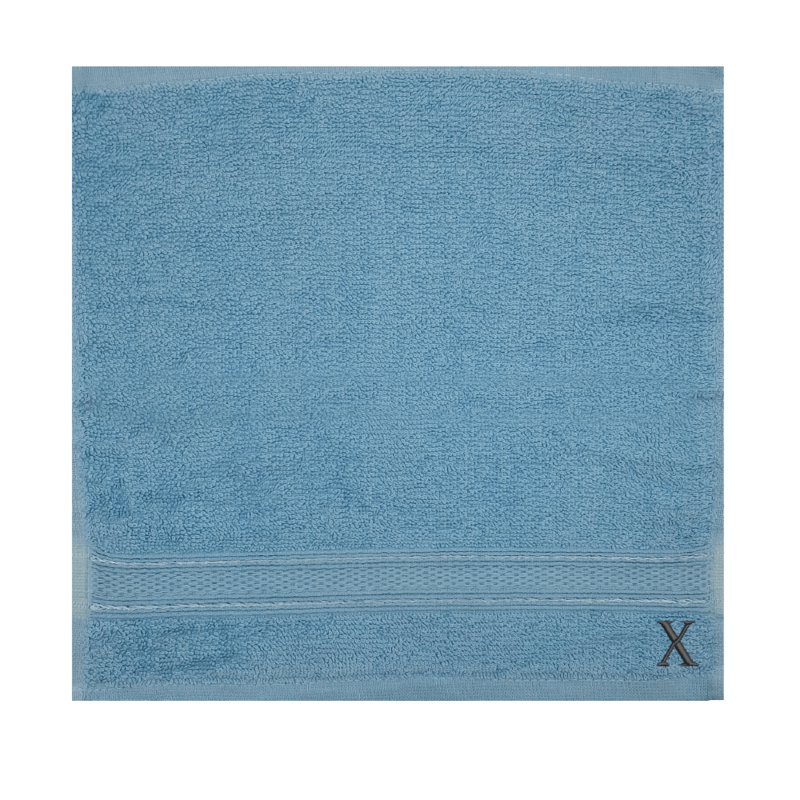 BYFT Daffodil (Light Blue) Monogrammed Face Towel (30 x 30 Cm-Set of 6) 100% Cotton, Absorbent and Quick dry, High Quality Bath Linen-500 Gsm Black Thread Letter "X"