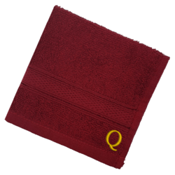 BYFT Daffodil (Burgundy) Monogrammed Face Towel (30 x 30 Cm-Set of 6) 100% Cotton, Absorbent and Quick dry, High Quality Bath Linen-500 Gsm Golden Thread Letter "Q"