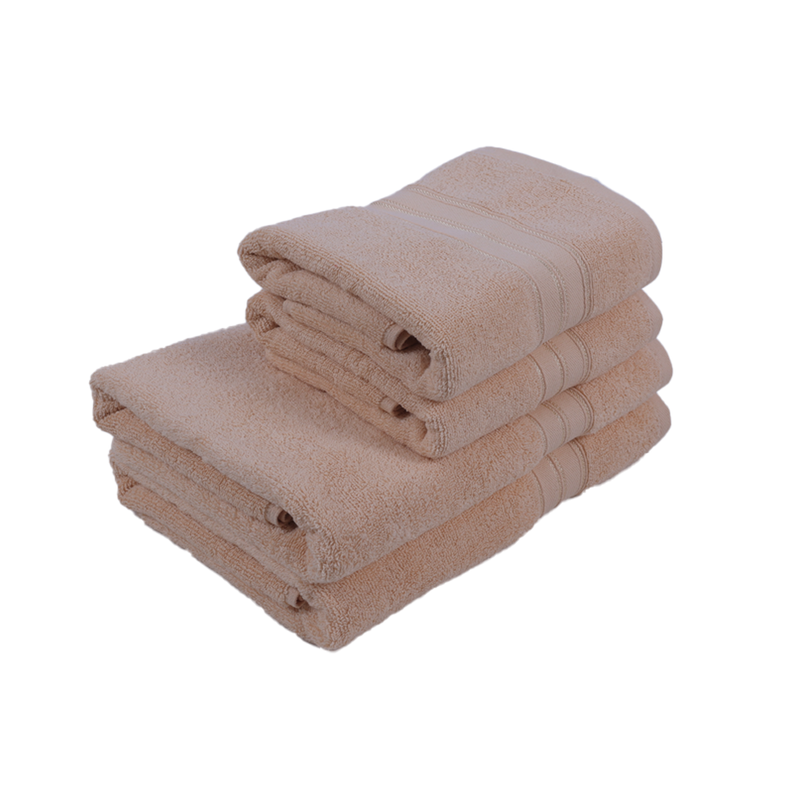 BYFT Home Trendy (Cream) 2 Hand Towel (50 x 90 Cm) & 2 Bath Towel (70 x 140 Cm) 100% Cotton Highly Absorbent, High Quality Bath linen with Striped Dobby 550 Gsm Set of 4