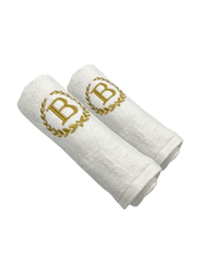 BYFT 2-Piece 100% Cotton Embroidered Letter B Bath & Hand Towel Set, White/Gold