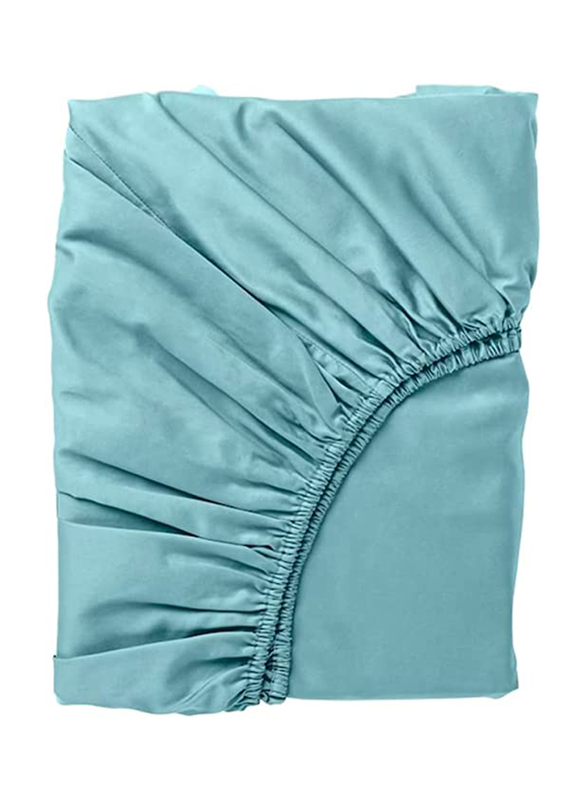 BYFT Tulip 100% Percale Cotton Fitted Bed Sheet, 180 Tc, 180 x 210 + 30cm, King, Sea Green