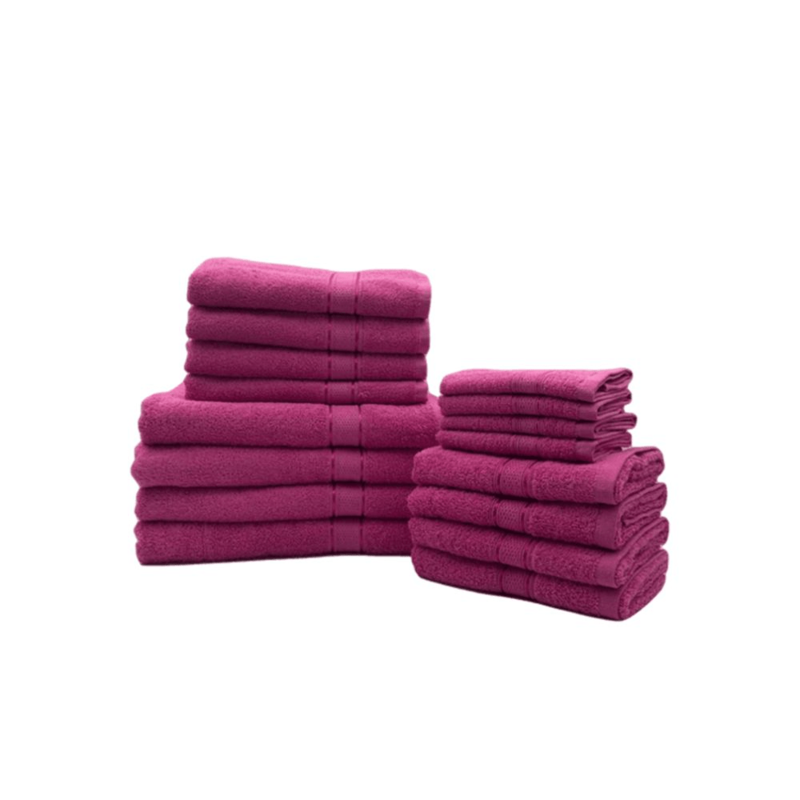 BYFT Daffodil (Fuchsia Pink) 100% Cotton Premium Bath Linen Set (4 Face, 4 Hand, 4 Adult Bath, & 4 Kids Bath Towels) Super Soft, Quick Dry, and Highly Absorbent Family Bath Linen Pack -Set of 16 Pcs