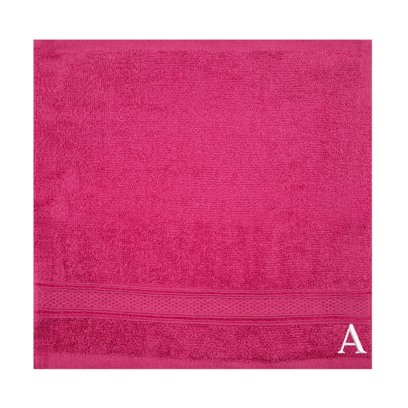 BYFT Daffodil (Fuchsia Pink) Monogrammed Face Towel (30 x 30 Cm - Set of 6) 100% Cotton, Absorbent and Quick dry, High Quality Bath Linen- 500 Gsm White Thread Letter "A"