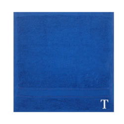 BYFT Daffodil (Royal Blue) Monogrammed Face Towel (30 x 30 Cm-Set of 6) 100% Cotton, Absorbent and Quick dry, High Quality Bath Linen-500 Gsm White Thread Letter "T"