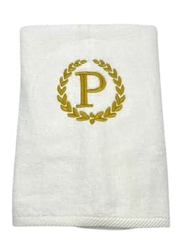 BYFT 100% Cotton Embroidered Monogrammed Letter P Hand Towel, 50 x 80cm, White/Gold