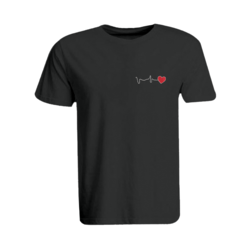 BYFT (Black) Embroidered Cotton T-shirt (Heartbeat ) Personalized Round Neck T-shirt For Men (Large)-Set of 1 pc-190 GSM