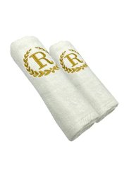 BYFT 2-Piece 100% Cotton Embroidered Letter R Bath & Hand Towel Set, White/Gold