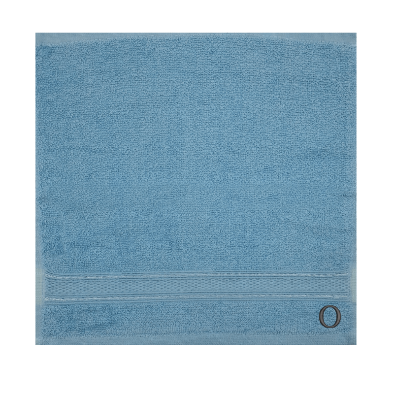 BYFT Daffodil (Light Blue) Monogrammed Face Towel (30 x 30 Cm-Set of 6) 100% Cotton, Absorbent and Quick dry, High Quality Bath Linen-500 Gsm Black Thread Letter "O"