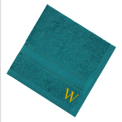 BYFT Daffodil (Turquoise Blue) Monogrammed Face Towel (30 x 30 Cm-Set of 6) 100% Cotton, Absorbent and Quick dry, High Quality Bath Linen-500 Gsm Golden Thread Letter "W"