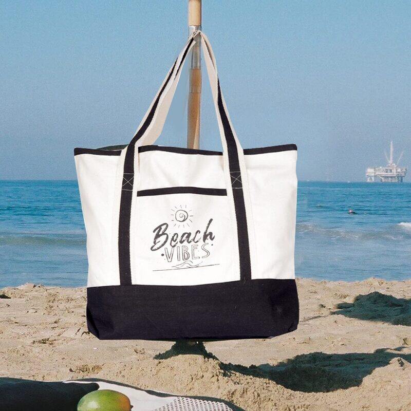 BYFT White Canvas Bag with Black Tape (Beach Vibes)