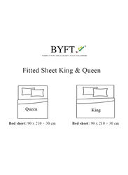 BYFT Tulip 100% Cotton Satin Stripe Fitted Bed Sheet, 300 Tc, 1cm, 180 x 210 + 30cm, King, Cream