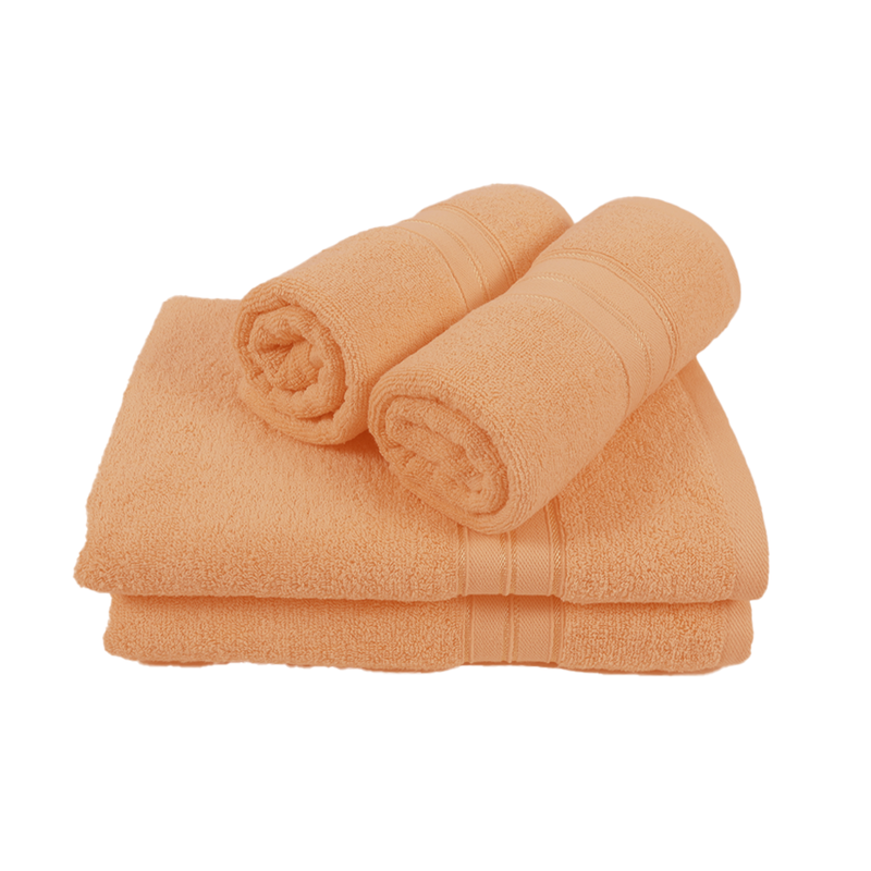 BYFT Home Trendy (Peach) 2 Hand Towel (50 x 90 Cm) & 2 Bath Towel (70 x 140 Cm) 100% Cotton Highly Absorbent, High Quality Bath linen with Striped Dobby 550 Gsm Set of 4