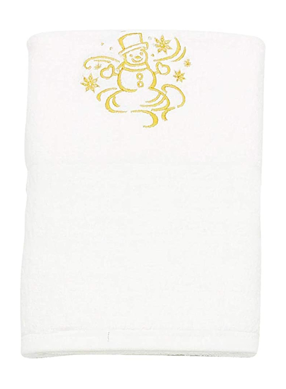BYFT 100% Cotton Embroidered Snow Man Bath Towel, 70 x 140 cm, White/Gold