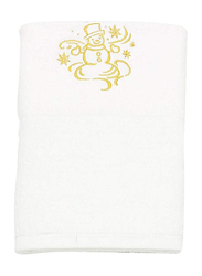 BYFT 100% Cotton Embroidered Snow Man Bath Towel, 70 x 140 cm, White/Gold
