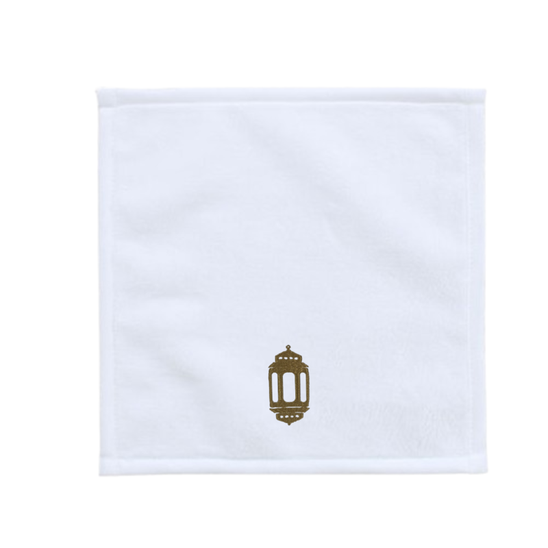 

BYFT Iris Embroidered For You Face Towel 33 x 33 Cm 600 Gsm White 100% Cotton Ramadan Lantern - Heritage Design Gold Thread Set of 01