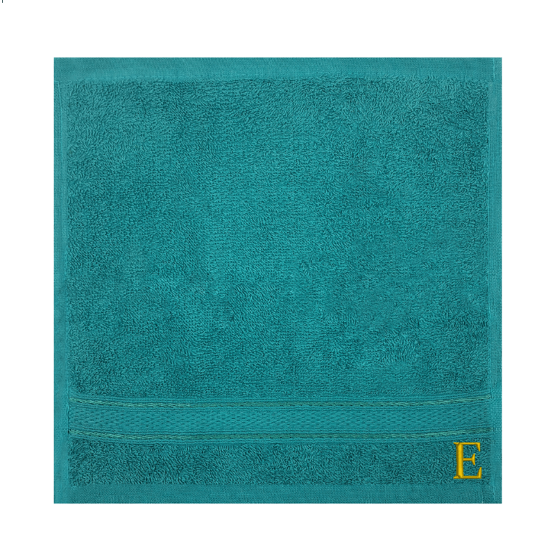 BYFT Daffodil (Turquoise Blue) Monogrammed Face Towel (30 x 30 Cm-Set of 6) 100% Cotton, Absorbent and Quick dry, High Quality Bath Linen-500 Gsm Golden Thread Letter "E"