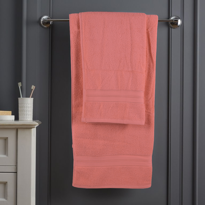 BYFT Home Trendy (Pink) 4 Hand Towel (50 x 90 Cm) & 2 Bath Towel (70 x 140 Cm) 100% Cotton Highly Absorbent, High Quality Bath linen with Striped Dobby 550 Gsm Set of 6