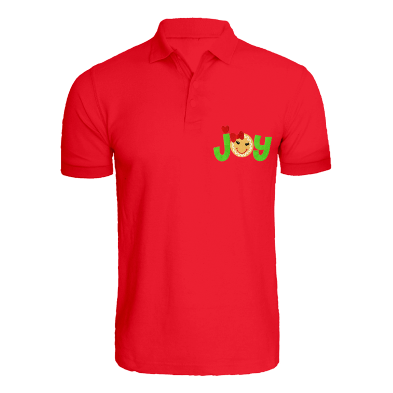 

BYFT (Red) Holiday Themed Embroidered Cotton T-shirt (Gingerbread Joy) Unisex Personalized Polo Neck T-shirt (XL)-Set of 1 pc-220 GSM