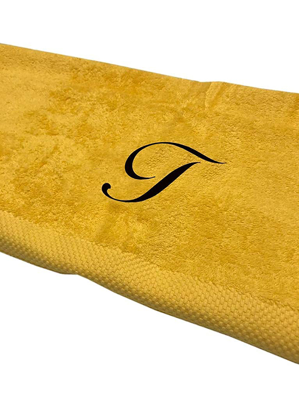 BYFT 100% Cotton Embroidered Letter T Bath Towel, 70 x 140cm, Yellow/Black