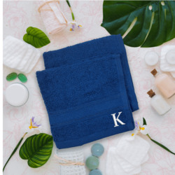 BYFT Daffodil (Royal Blue) Monogrammed Face Towel (30 x 30 Cm-Set of 6) 100% Cotton, Absorbent and Quick dry, High Quality Bath Linen-500 Gsm White Thread Letter "K"