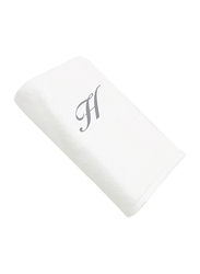 BYFT 2-Piece 100% Cotton Embroidered Letter H Bath and Hand Towel Set, White/Silver