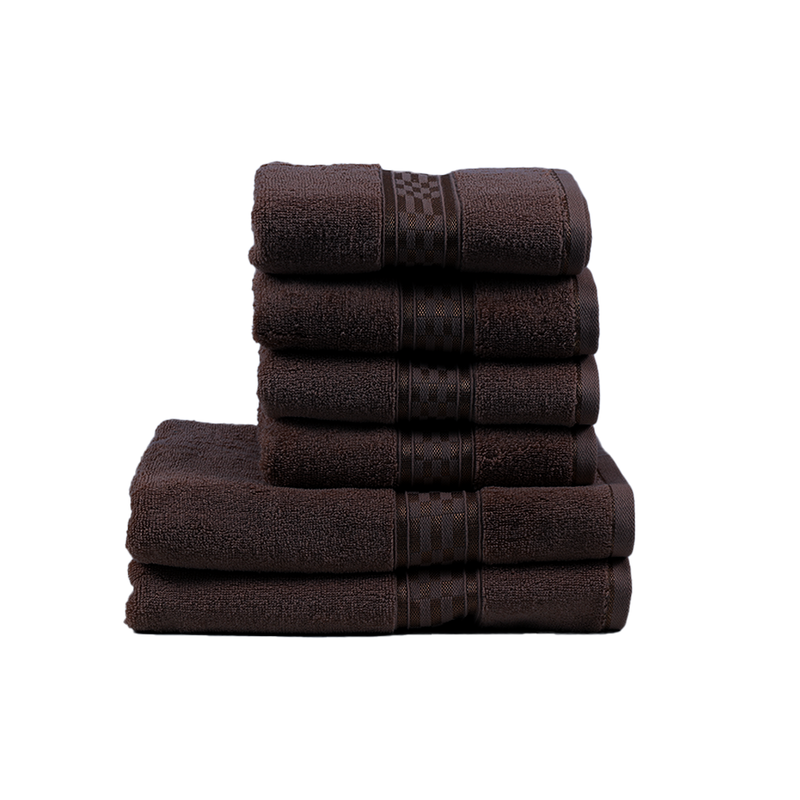 BYFT Home Ultra (Brown) 4 Hand Towel (50 x 90 Cm) & 2 Bath Towel (70 x 140 Cm) 100% Cotton Highly Absorbent, High Quality Bath linen with Checkered Dobby 550 Gsm Set of 6