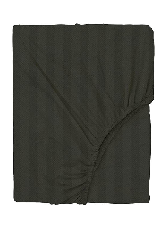BYFT Tulip 100% Cotton Satin Stripe Fitted Bed Sheet, 300 Tc, 1cm, 180 x 210 + 30cm, King, Charcoal