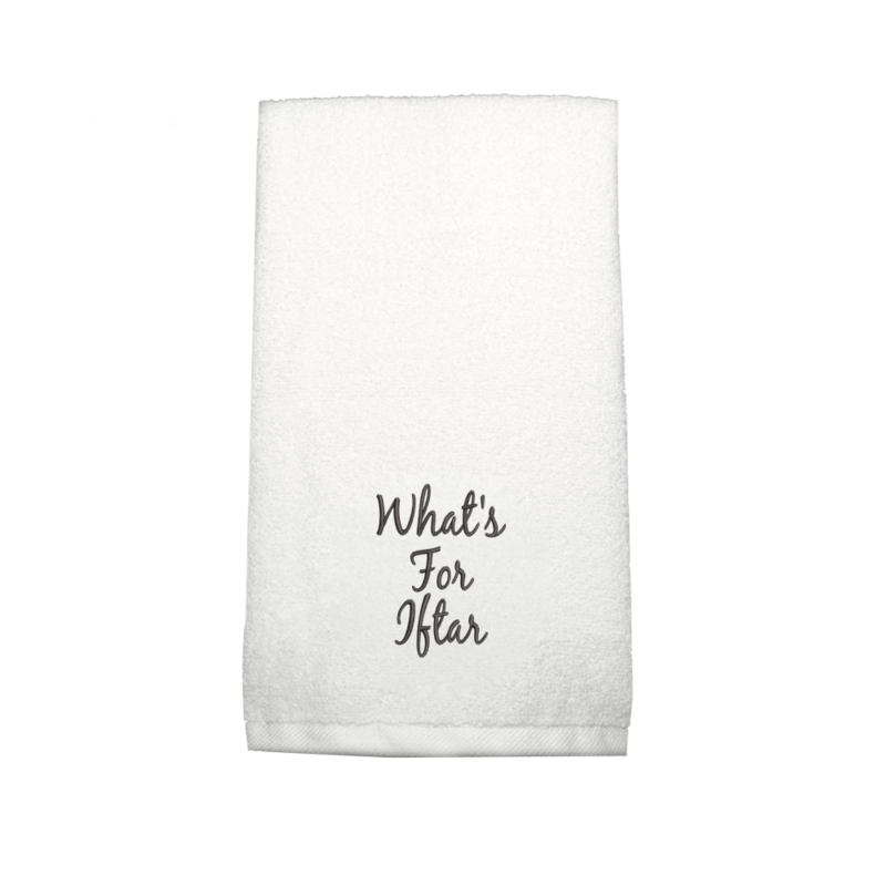 BYFT Embroidered for you (White) Ramadan Theme Personalized Hand Towel (What's for Iftar) 100% Cotton, Highly Absorbent and Quick dry, Premium Kitchen Towel-600 Gsm