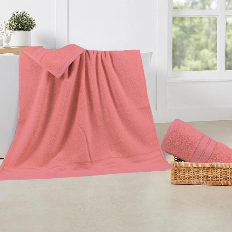 BYFT Home Trendy (Pink) Premium Bath Towel  (70 x 140 Cm - Set of 1) 100% Cotton Highly Absorbent, High Quality Bath linen with Striped Dobby 550 Gsm