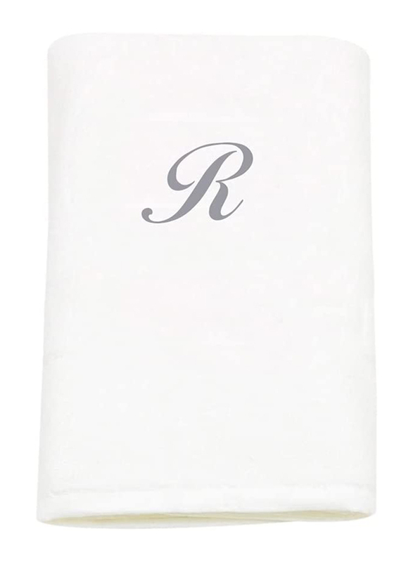 BYFT 100% Cotton Embroidered Letter R Bath Towel, 70 x 140cm, White/Silver