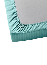 BYFT Tulip 100% Cotton Satin Stripe Fitted Bed Sheet, 300 Tc, 1cm, 160 x 210 + 30cm, Queen, Sea Green