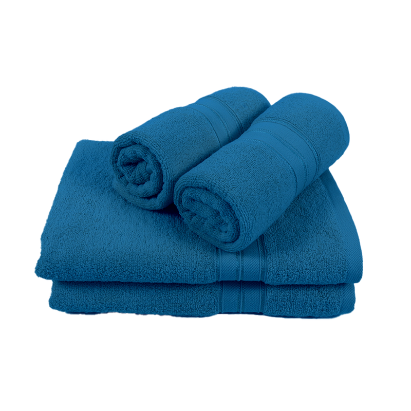 BYFT Home Trendy (Blue) 2 Hand Towel (50 x 90 Cm) & 2 Bath Towel (70 x 140 Cm) 100% Cotton Highly Absorbent, High Quality Bath linen with Striped Dobby 550 Gsm Set of 4