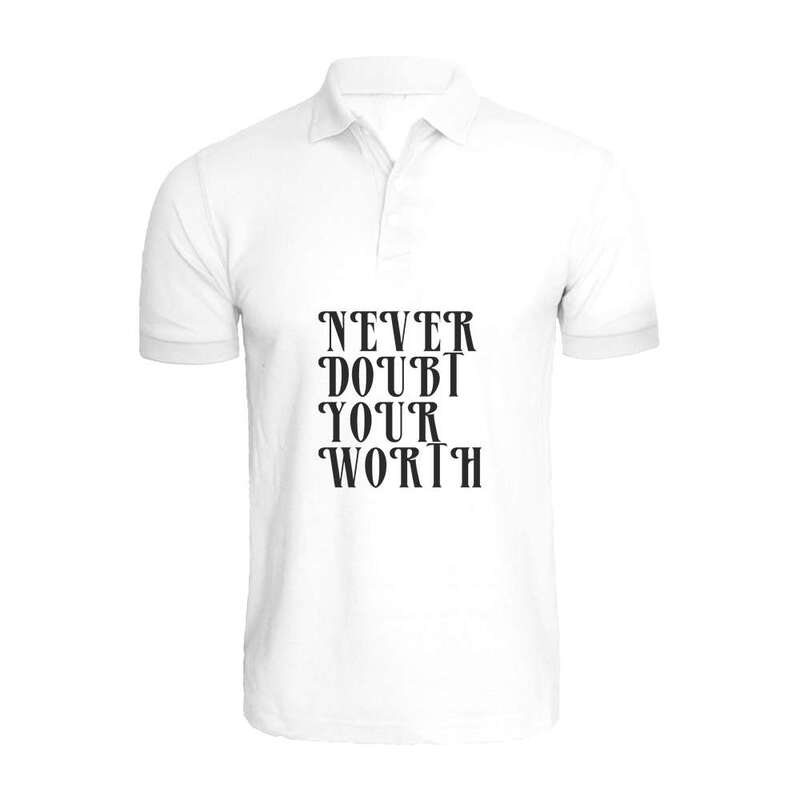 BYFT (White) Printed Cotton T-shirt (Never Doubt your worth) Personalized Polo Neck T-shirt For Women (Small)-Set of 1 pc-220 GSM