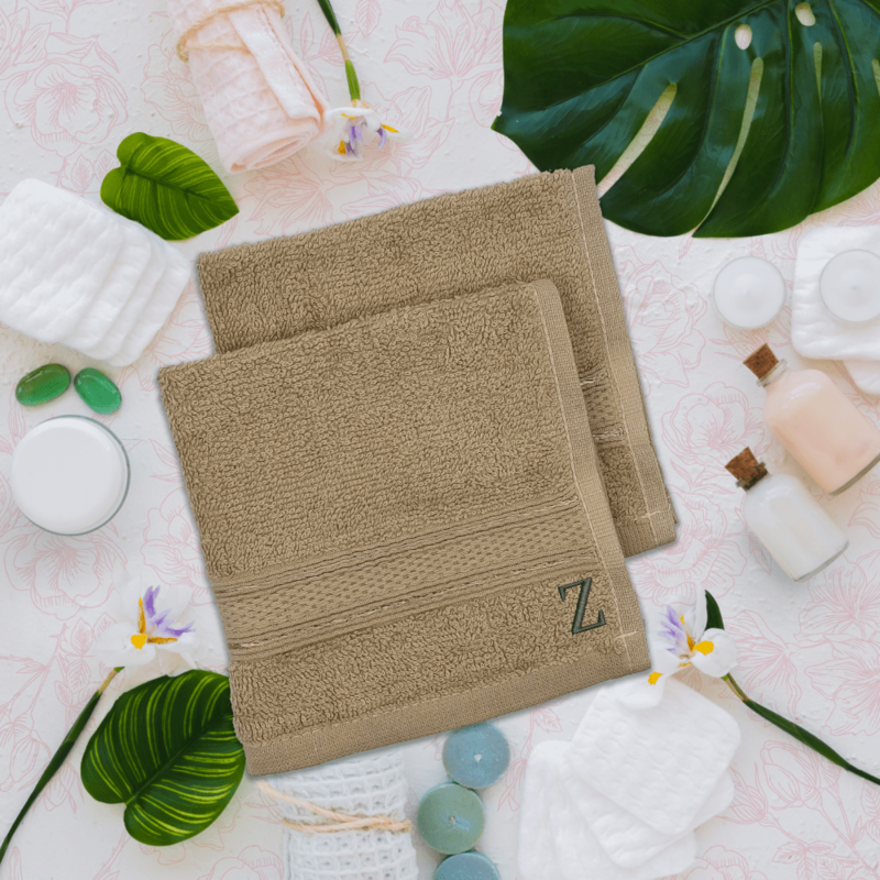 BYFT Daffodil (Light Beige) Monogrammed Face Towel (30 x 30 Cm-Set of 6) 100% Cotton, Absorbent and Quick dry, High Quality Bath Linen-500 Gsm Black Thread Letter "Z"