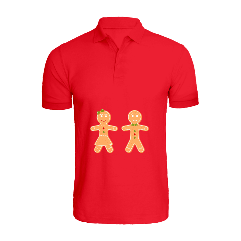 

BYFT (Red) Holiday Themed Printed Cotton T-shirt (Gingerbread) Unisex Personalized Polo Neck T-shirt (Medium)-Set of 1 pc-220 GSM