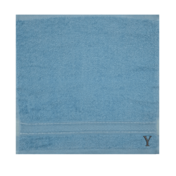 BYFT Daffodil (Light Blue) Monogrammed Face Towel (30 x 30 Cm-Set of 6) 100% Cotton, Absorbent and Quick dry, High Quality Bath Linen-500 Gsm Black Thread Letter "Y"