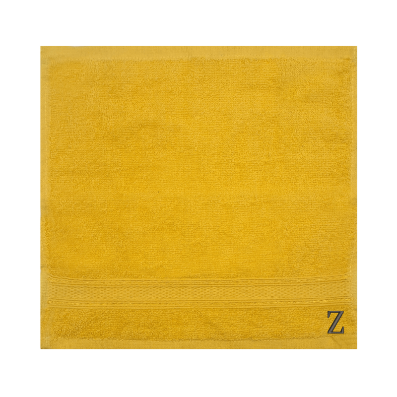 BYFT Daffodil (Yellow) Monogrammed Face Towel (30 x 30 Cm-Set of 6) 100% Cotton, Absorbent and Quick dry, High Quality Bath Linen-500 Gsm Black Thread Letter "Z"