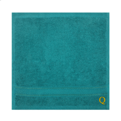 BYFT Daffodil (Turquoise Blue) Monogrammed Face Towel (30 x 30 Cm-Set of 6) 100% Cotton, Absorbent and Quick dry, High Quality Bath Linen-500 Gsm Golden Thread Letter "Q"