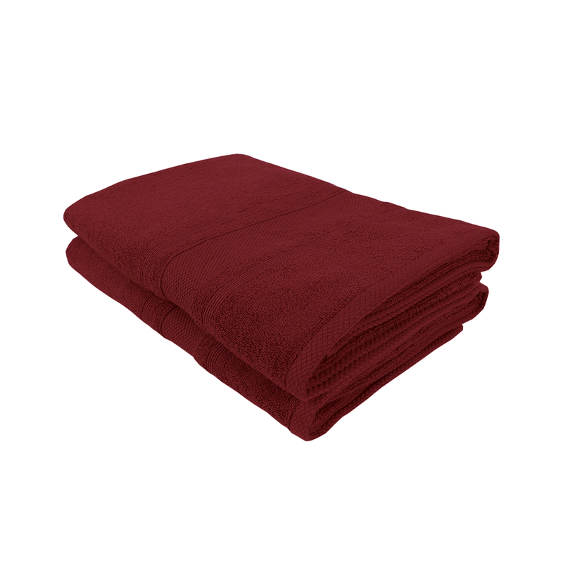 BYFT Home Castle (Maroon) Premium Bath Towel  (70 x 140 Cm - Set of 2) 100% Cotton Highly Absorbent, High Quality Bath linen with Diamond Dobby 550 Gsm